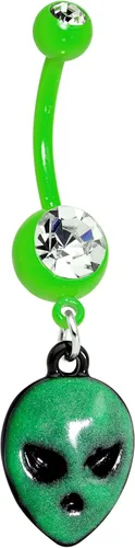 Body Candy Piercing de ombligo de acero chapado en verde que brilla en la oscuridad anillo de ombligo colgante de alien Acero inoxidable
