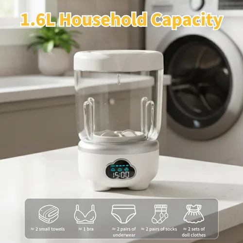 Vista 3 de Lavadora portátil, lavadora de ropa interior de 6000 mAh, mini lavadora inalámbrica de 1.6L, 3 modos de limpieza, diseño de almacenamiento integrado