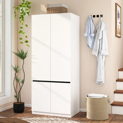 Armario Ropero con Puertas: Armario Ropero Grande Blanco de 75 pulgadas con 2 Puertas, Gabinetes de Ropa para Dormitorio Armarios con