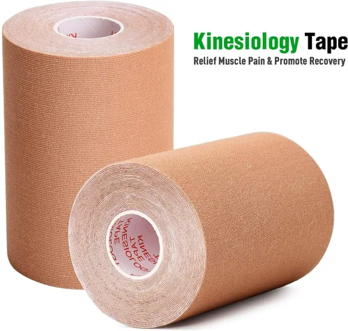 Vista 6 de Paquete de 3 cintas de kinesiología, 4 pulgadas x 5.5 yardas, resistentes al agua, cinta deportiva para aliviar el dolor, cinta elástica de algodón