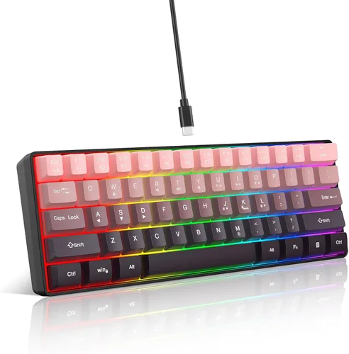 Vista 23 de Snpurdiri Teclado para juegos 60% con cable, mini teclado ultracompacto retroiluminado RGB, impermeable, pequeño, compacto, 61 teclas para jugadores