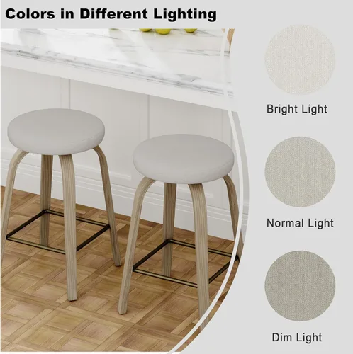Vista 8 de Juego de 2 taburetes de bar, taburetes de bar sin respaldo de altura de mostrador, taburetes de bar giratorios de 26 pulgadas, silla de cocina