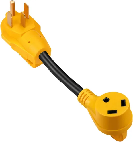 Adaptador RV de 50 amperios a 30 amperios, cable convertidor eléctrico Dogbone de alta resistencia con indicador de alimentación LED y mango de