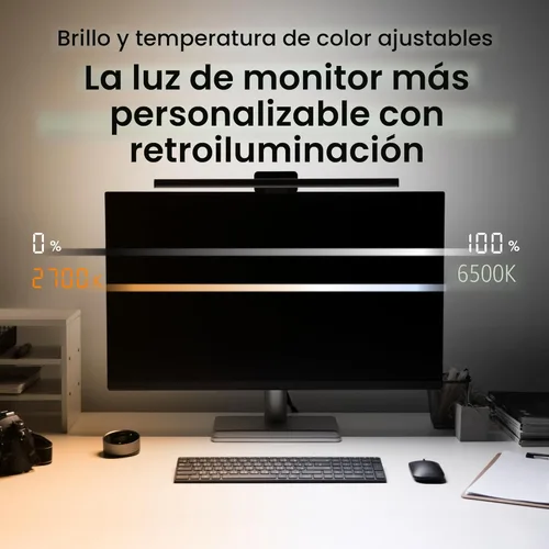 Vista 4 de BenQ ScreenBar Halo - Barra de luz LED con 2 luces LED, controlador inalámbrico, luz de fondo, sensor de movimiento, brillo y temperatura