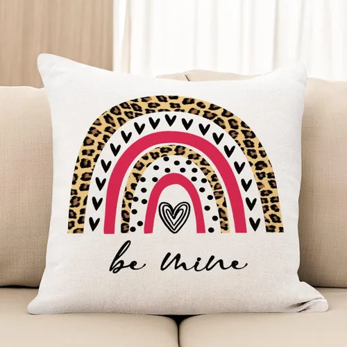 Vista 3 de Funda de cojín con texto en inglés «Be Mine» para el día de San Valentín, diseño de leopardo, a cuadros, arco iris, con contorno