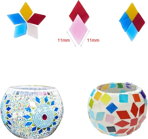 Vista 2 de Allazone Azulejos de mosaico de 3 formas, piezas de vidrio de mosaico de colores mezclados para manualidades, decoración del hogar, platos, marcos