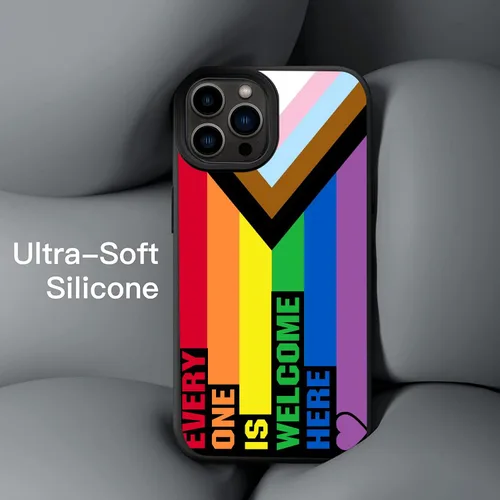 Vista 2 de Pride Flag Rainbow LGBT Love Welcome Here Funda compatible con iPhone 17 16 15 14 13 12 11 Pro Max Galaxy S26 S25 S24 S23 S22 S21 S20 FE Plus
