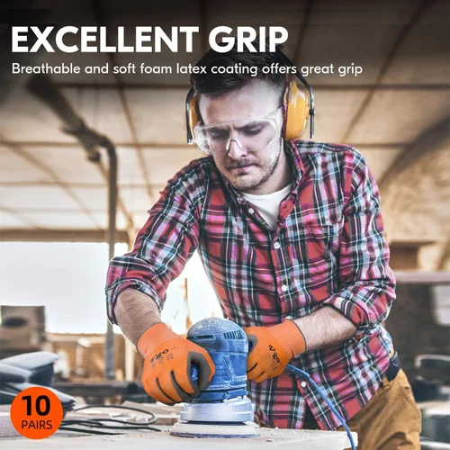 Vista 5 de Vgo... Cut Resistant Gloves,Cutproof Work Gloves Men Women,Latex Rubber Coated,EN388 level C, ANSI level A3(RB2148HY,Orange)