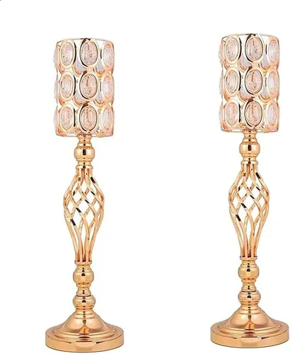 Vista 2 de 2 piezas de jarrones de metal de cristal para mesa de boda, jarrones de flores de trompeta con 2 juegos de ramos artificiales y muy adecuados