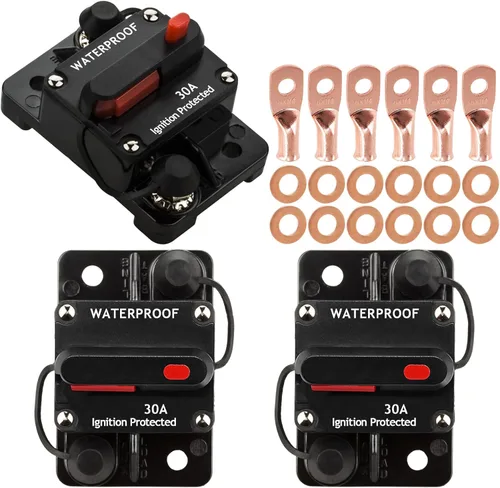 Paquete de 3 fusibles de interruptor de circuito de audio estéreo de 30 amperios de 12-48 VCC de 12 a 48 VCC, fusibles de interruptor de botón de