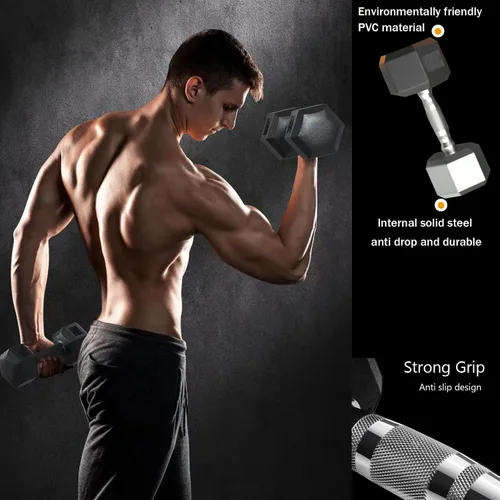 Vista 6 de 350/450/550 lbs Hex Weight Dumbbells Sets with Rack Rubber Encased Dumbbell Free Weights Set for Home Gym Weight Rack with Dumbbells Set