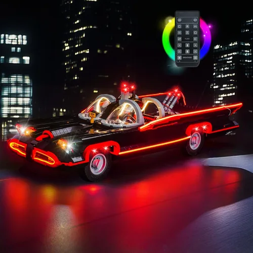 Vista 4 de Kit de luz LED mejorado compatible con Lego Batman: el juego de construcción Batmobile de la serie de TV clásica, versión RC compatible con Lego