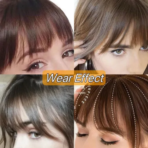 Vista 2 de Flequillo de cabello humano con clip, natural hecho a mano, flecos con sienes para mujer, extensiones curvadas reales y onduladas, piezas de cabello