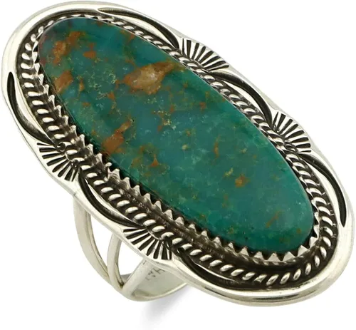 Anillo Navajo 0.925 plata azul suroeste turquesa artista Talhat C.80's, Plata de ley, turquesa