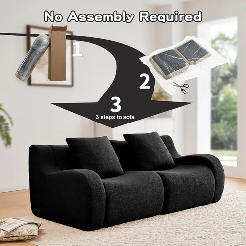 Vista 9 de Sofás de peluche sin hueso para sala de estar, juego de sofá modular negro con asiento profundo, sofá de gran tamaño, sofás para sala, cómodos sofás