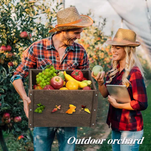 Vista 5 de Cajas de madera, cajas de madera de granja para almacenamiento con bonito patrón tallado, cajas de madera maciza para exhibición, caja de madera