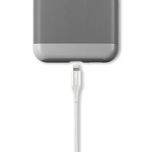 Vista 4 de Amazon Basics - Cable Lightning de nailon trenzado doble a USB, colección avanzada, cargador para iPhone certificado MFi Plateado