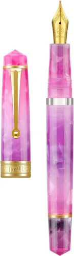 Vista 24 de Asvine P20 - Pluma estilográfica de pistón de resina ámbar, punta media de iridio, bordes dorados, colección Smooth Writer con estuche