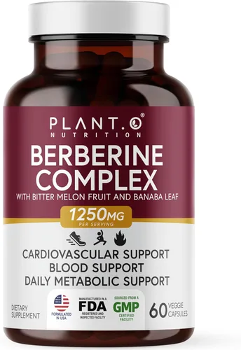 PLANT.O NUTRITION Suplemento de berberina - Complejo HCI de berberina de absorción 10 veces mayor con limón amargo y hoja de banaba - Colesterol y