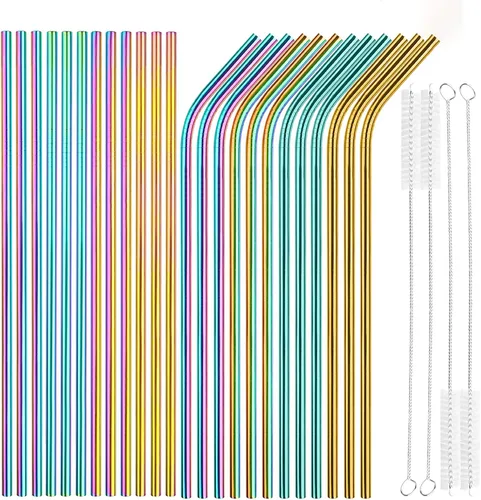 Vista 15 de Tomorotec Juego de 14 popotes de acero inoxidable de 11 pulgadas y 2 cepillos de limpieza con diseños curvos y rectos, compatible con vasos Stanley