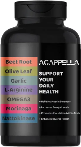 ACAPPELLA Omega 3 Moringa Cápsulas Remolacha Raíz Polvo Cápsula Nattokinase L arginina Suplementos de ajo y Extracto de hoja de olivo Hydroxyt