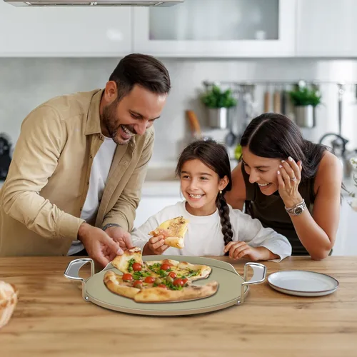 Vista 5 de Skyflame Gourmet BBQ System - Piedra para pizza, piedra para hornear de 13 pulgadas con estante de transporte de acero inoxidable, compatible