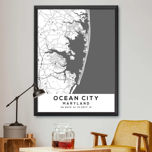 Mapa de Ocean City, Maryland, Light 2 (8x10)