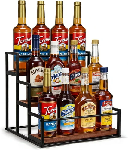 THYGIFTREE Organizador de Estante de Jarabe de Café de 3 Niveles Soporte Portabotellas para 12 Botellas de Jarabe para Estación de Bar de Café