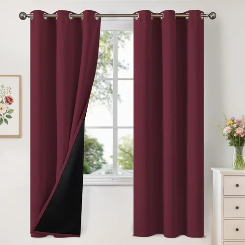 Vista 98 de YoungsTex - Cortinas 100% opacas para dormitorio, con aislamiento térmico y ojales, cortinas oscuras negras con capa pesada para ventana de sala