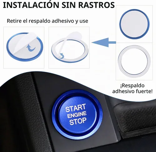 Vista 4 de Cubierta de botón de arranque para automóvil compatible con Audi, cubierta de aluminio para botón de arranque del motor con anillo de metal para Azul