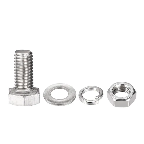 Vista 3 de uxcell Tornillos de cabeza hexagonal M8 x 0.630 in, tuercas, kits de arandelas planas y de bloqueo, pernos hexagonales de rosca completa de acero