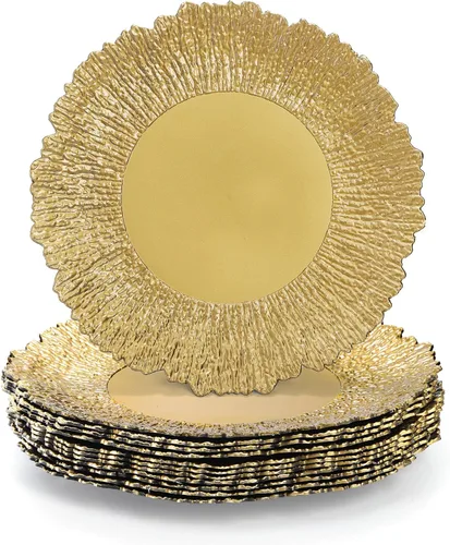 Coloch Juego de 12 platos de carga de plástico reutilizables, 33 cm, diseño arrecife, para servir, redondos, brillantes, decorativos, para boda,