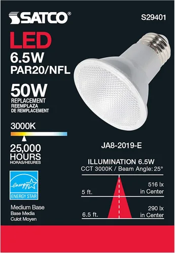 Vista 3 de Satco S9401 - Paquete de 24 bombillas LED Par20 de 3000 K, luz blanca cálida de 25 pies, base media, 7 W