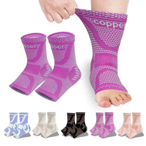 Vista 9 de LISEPWU Tobillera de cobre con vendaje de compresión ajustable, manga de compresión de soporte de tobillo para hombres y mujeres, para dolor