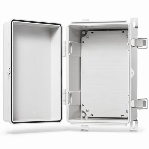 Vista 11 de QILIPSU - Caja de conexiones de acero inoxidable con tapa, bisagras y placa de montaje, universal, impermeable IP67, plástico ABS, gris, recinto