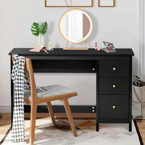 Vista 4 de Escritorio para computadora, escritorios de oficina en casa de 48 pulgadas con cajones, moderna mesa de tocador de maquillaje, escritorio para Negro