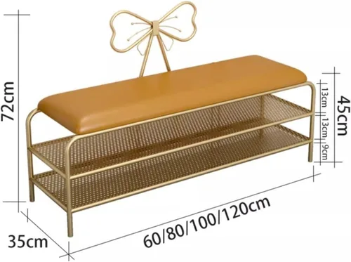 Vista 3 de Shoe Storage 2 Tier Shoe Bench with Gold Metal Frame, Shoe Storage Bench with Padded Seat and Bow Backrest, Fashion Shoe Rack Bench for Entryway Blue