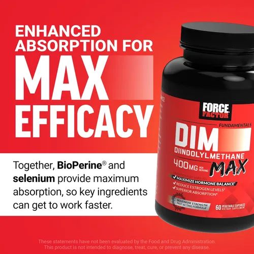 Vista 8 de Force Factor DIM Max, suplemento DIM de 400 mg, equilibrio de estrógeno para mujeres y hombres, extra fuerza para el acné hormonal, metabolismo