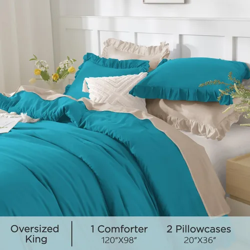 Vista 218 de Andency - Edredón beige con volantes tamaño individual, de 2 piezas, estilo rústico shabby clásico para niños, ligero y suave de microfibra