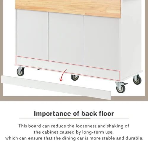 Vista 35 de P PURLOVE Carrito de isla de cocina con parte superior de madera y ruedas de bloqueo, carrito móvil de isla de cocina con armario de 4 puertas
