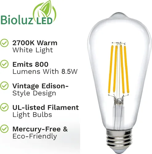 Vista 2 de Focos de ledes Bioluz clásicas Edison, regulables, 7W ST64, foco LED antiguo con filamento de jaula de ardilla para decorar casa, E26, paquete de 6