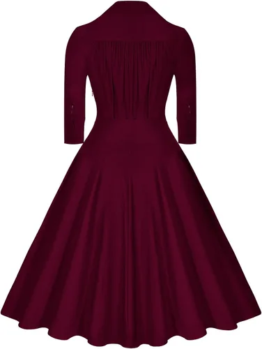 Vista 2 de Miusol - Vestido de diseño clásico vintage para mujer, con escote en V profundo, cinturón con lazo, estilo casual acampanado