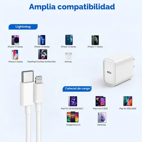 Vista 6 de Cargador rápido para iPhone, cargador de carga rápida para teléfono 14 Blanco-10FT