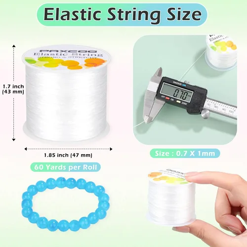 Vista 3 de PAXCOO 2 Rollos de Cuerda Elástica para Pulseras, Cuerda Elástica Mágica para Pulseras, Collares, Cuentas de Arcilla, Cuentas Pony (Blanco)