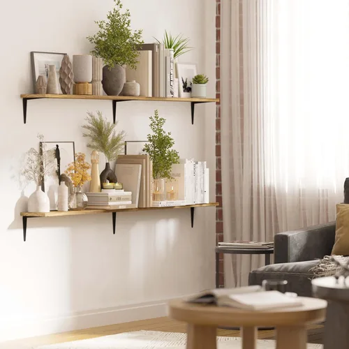 Vista 2 de Wallniture Arras - Estantes flotantes de 60 pulgadas de largo para sala de estar, estantes de pared rústicos, decoración de dormitorio, estante
