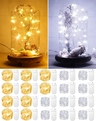 Vista 8 de Paquete de 20 Luces de Hadas a Batería de 3.3 pies, 20 LED Mini Cadena de Luces Parpadeantes de Alambre de Cobre Luciérnaga Estrellada para Frascos