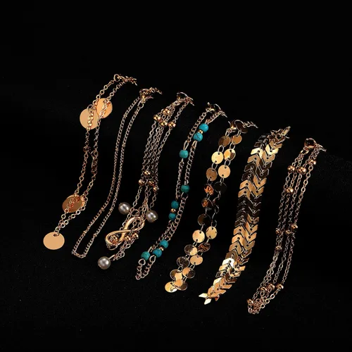 Vista 5 de Softones 16 pulseras de tobillo para mujeres y niñas cadena de dos estilos de cadena de oro y plata pulsera de tobillera de playa juego