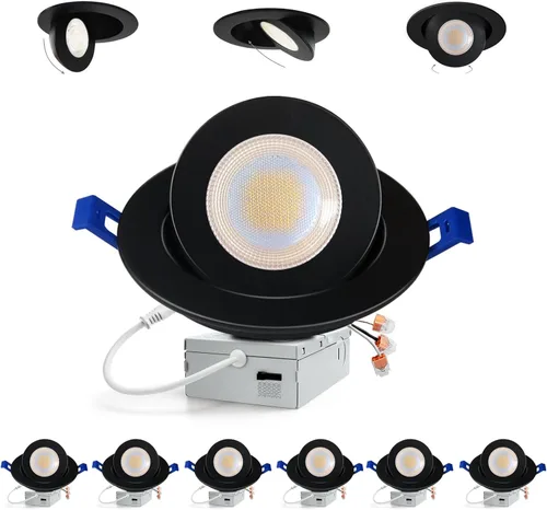 Vista 12 de Adetu luces LED empotrables de 4 pulgadas 5CCT con cardán en negro, iluminación empotrable direccional ajustable 360°+90°, luces de lata LED