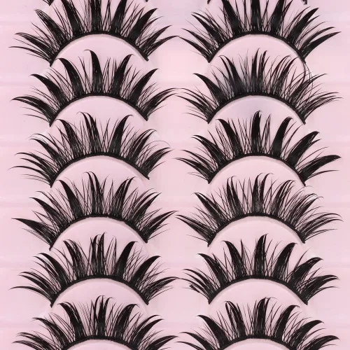 Vista 4 de DSLONG 10 pares de pestañas de manga de aspecto húmedo, efecto ojo de gato, extensión de pestañas de visón puntiagudas, estilo japonés para cosplay