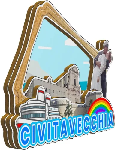 Vista 2 de Civitavecchia Lazio Italia imán de nevera imán de madera 3D hitos de viaje coleccionables recuerdos decoración hecha a mano -2416